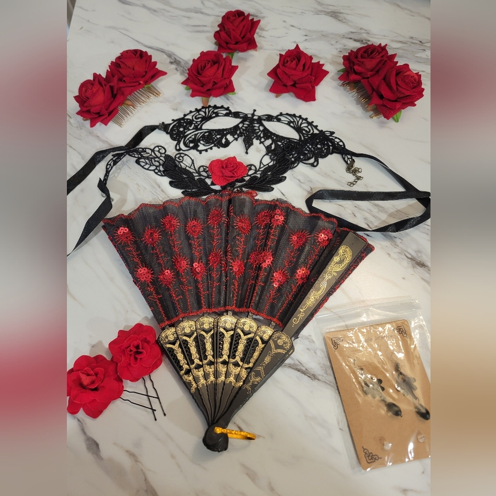 Dancer's  Halloween Black and Red Lace Hair Accessory Set